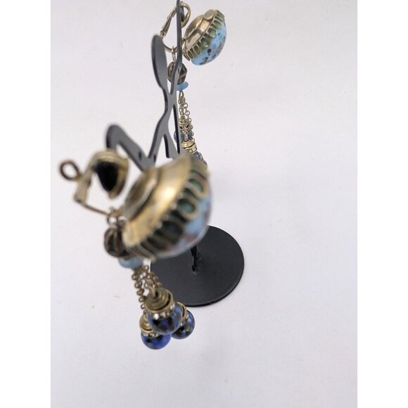 Vtg Beaded Faux Art Glass Rhinestone Dangle Drop Earrings By Kramer Of NY 3" HTF - Picture 12 of 16